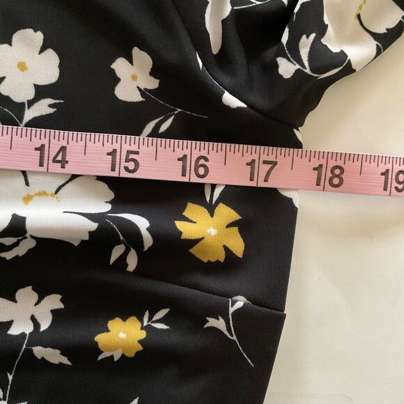 NWT Ann Taylor Floral Matte Jersey Wrap Dress Sz 8 Black White Office Academia - Picture 9 of 11
